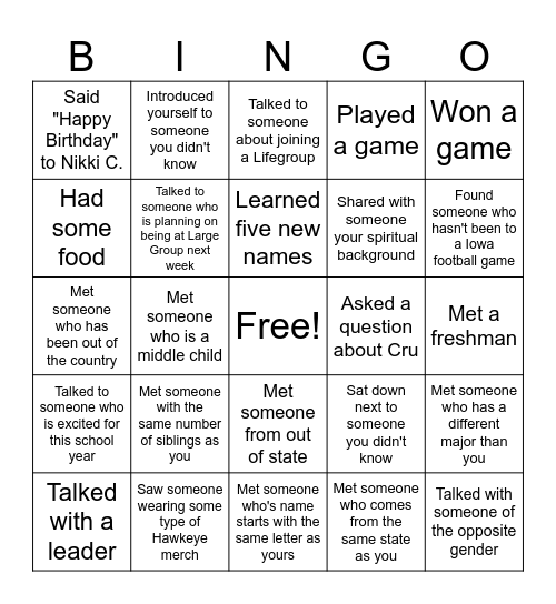Get to Know Others! Bingo Card