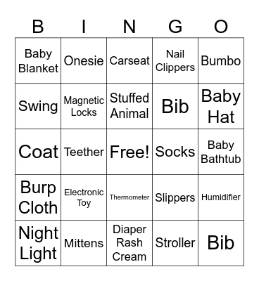 Huggies and Chuggies Bingo Card