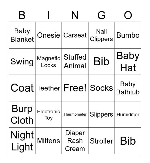 Huggies and Chuggies Bingo Card
