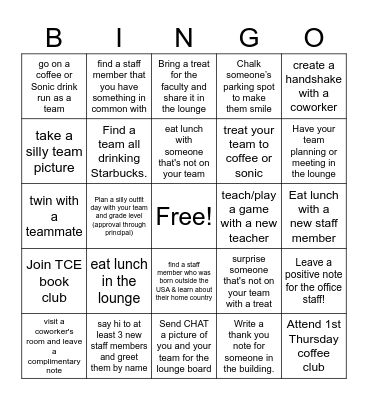 STAFF BONDING BINGO! Bingo Card