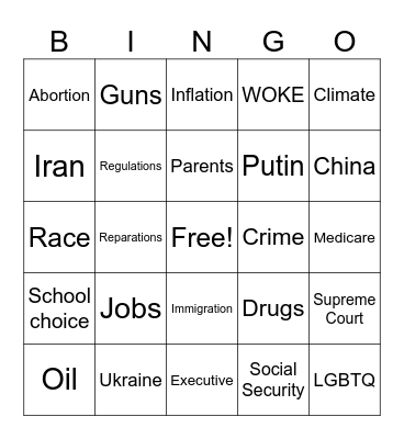 GOP Debate with sips for "PLAN" Bingo Card