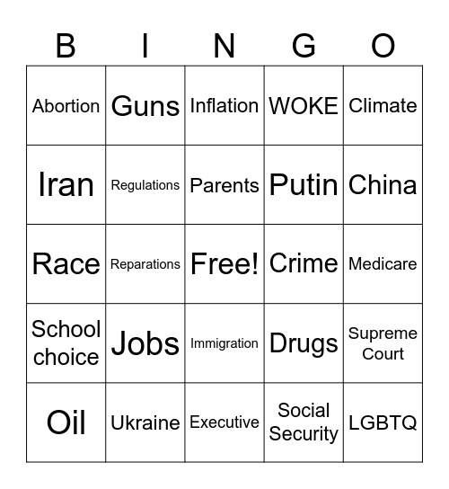 GOP Debate with sips for "PLAN" Bingo Card