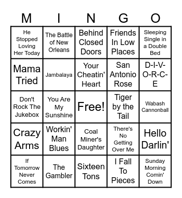 Country Western 1 Bingo Card