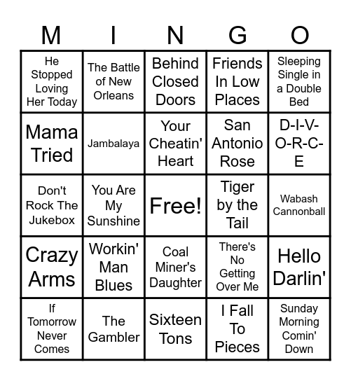 Country Western 1 Bingo Card