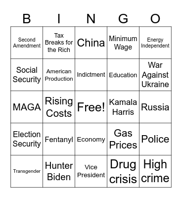 RNC Presidential Debate Bingo Card