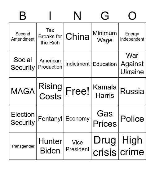 RNC Presidential Debate Bingo Card