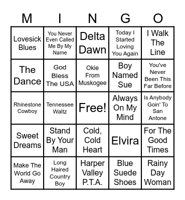 Country Western 2 Bingo Card