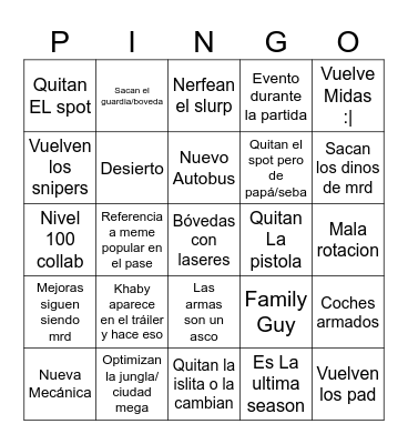 T4 Bingo Card