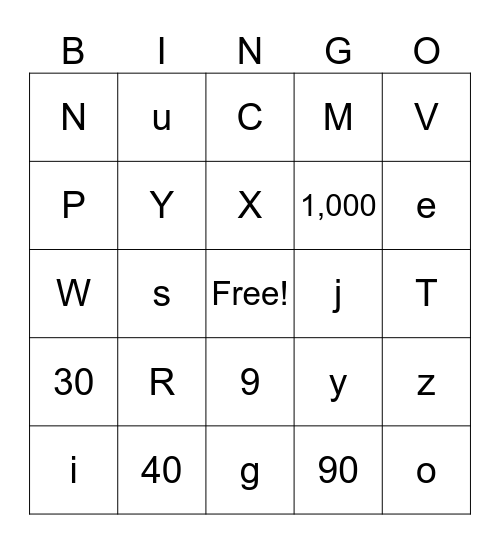 Letters & Numbers Bingo Card