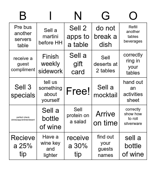 Lunch BINGO Card