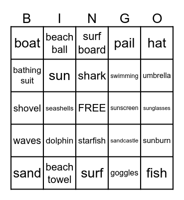 Beach BINGO! Bingo Card