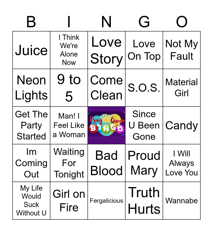 Drag Queen Bingo Pop Divas Bingo Card