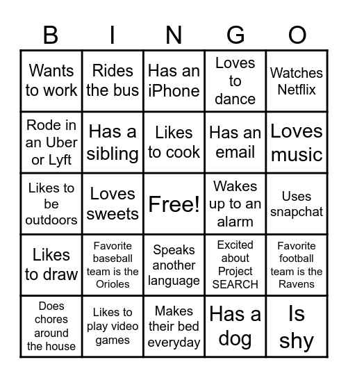 Project SEARCH Bingo Card