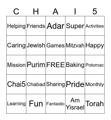 CHAI 5 Bingo Card