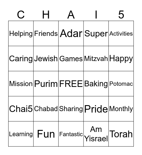 CHAI 5 Bingo Card
