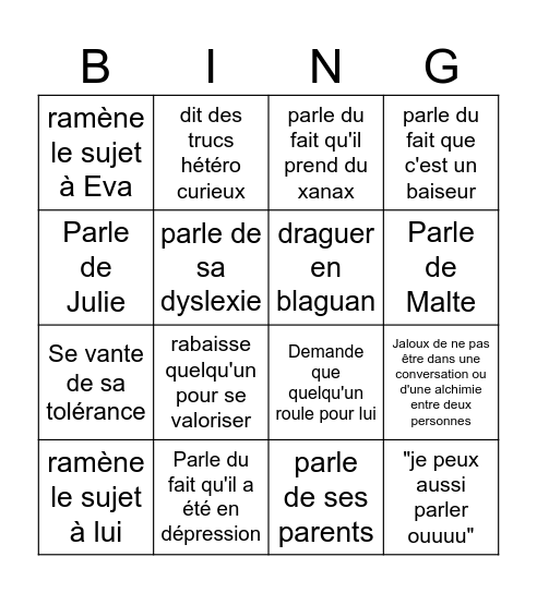 Bingo Alexis en soirée Bingo Card
