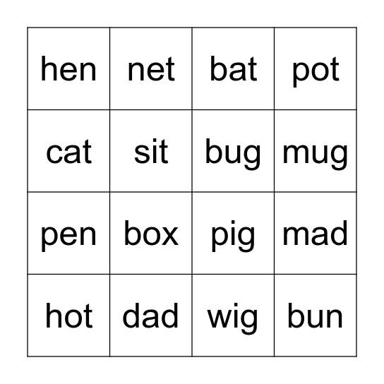 Phonics Bingo Card