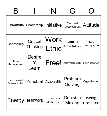 Employabilty Skills Bingo Card