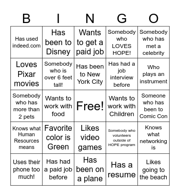 Human Bingo, HOPE edition! Bingo Card