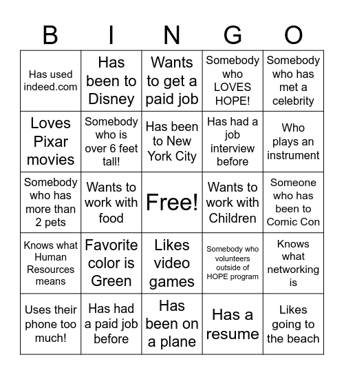 Human Bingo, HOPE edition! Bingo Card