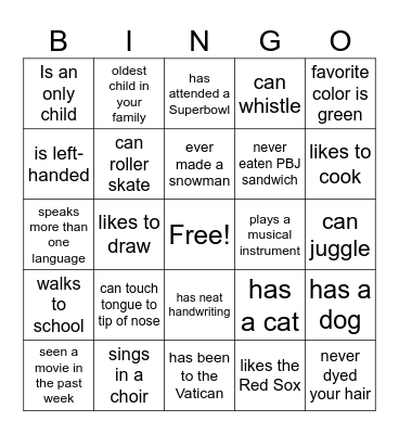 Welcome! Bingo Card