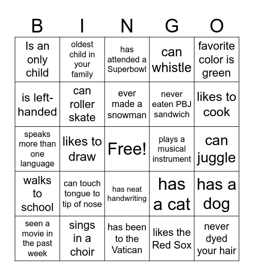 Welcome! Bingo Card