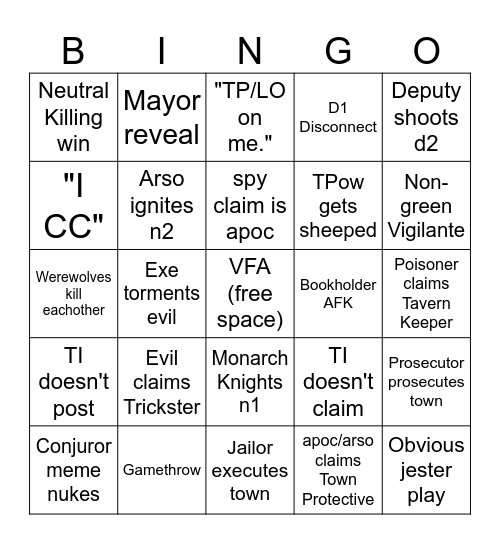 Town of Salem 2 All Any Bingo Card