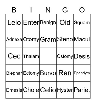 Amber's Medical Terms Bingo Card