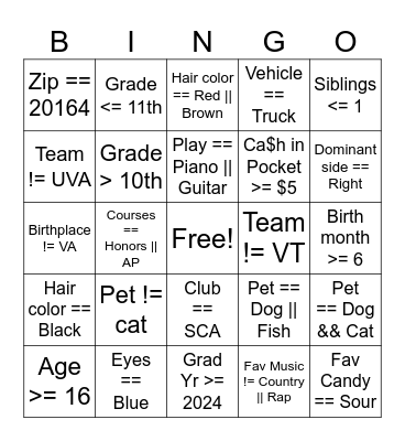APCSP Boolean Bingo Card