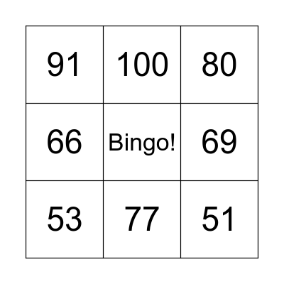 I can count up to 100! Bingo Card