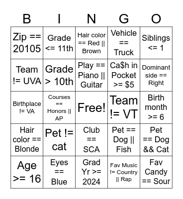 APCSP Boolean Bingo Card