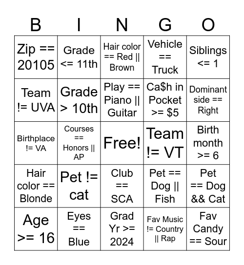 APCSP Boolean Bingo Card