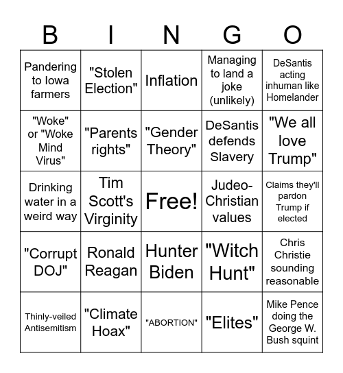 BinGOP Debate Bingo Card