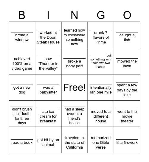 Untitled Bingo Card