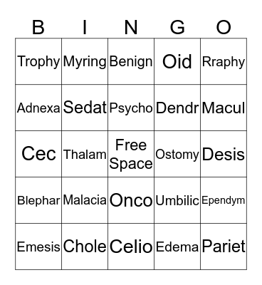 Amber's Medical Terms Bingo Card