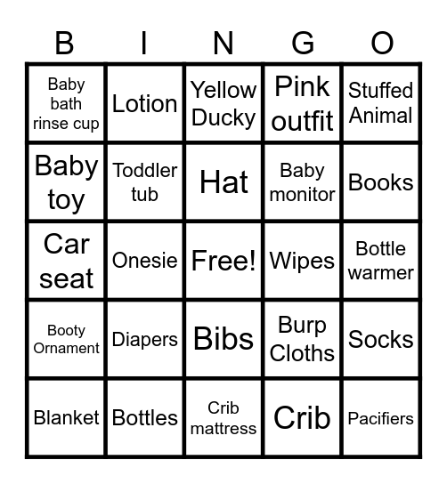 Baby Shower Gift Bingo Card