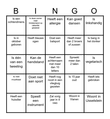 Kennismakingsbingo Card