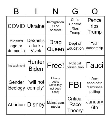 GOP Clown Car Debate Bingo Card