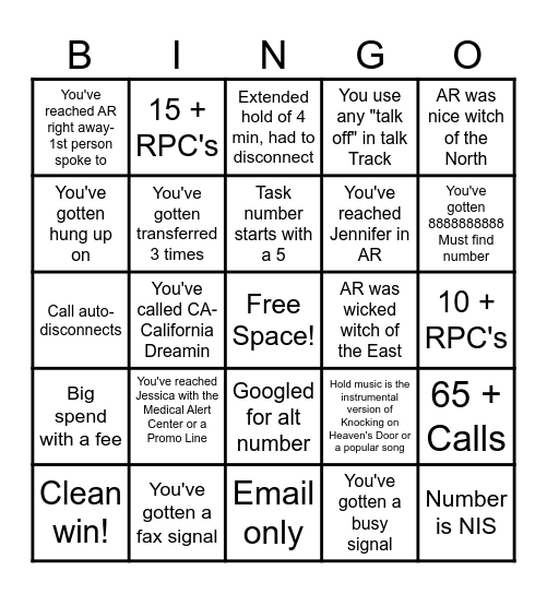 Supplier Onboarding Calls Bingo Card