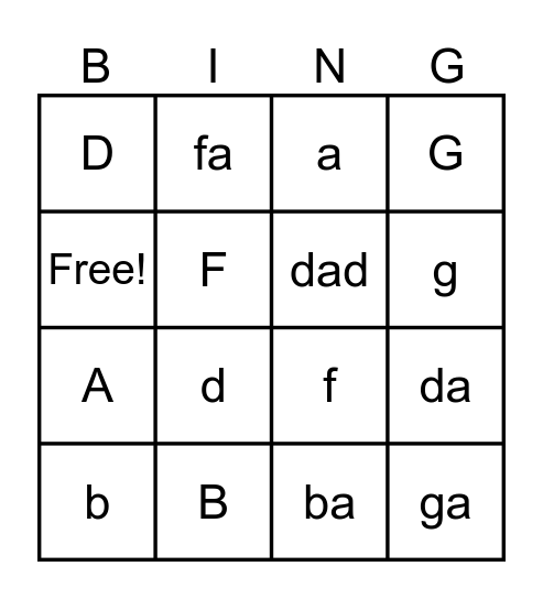 Letter Group 1 and Building Words Bingo Card