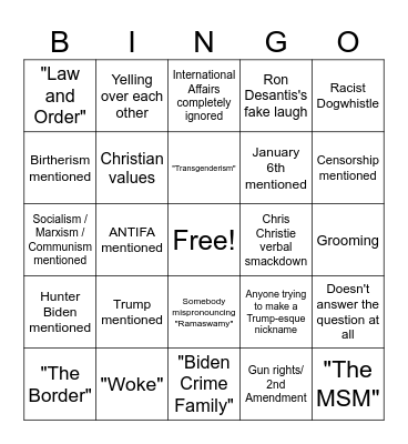 RNC Debate Bingo Card