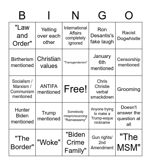 RNC Debate Bingo Card