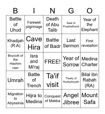 Life of Prophet Muhammad Bingo Card