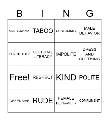 MANNERS AND ETIQUETTE Bingo Card