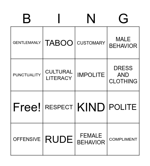 MANNERS AND ETIQUETTE Bingo Card