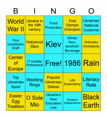 Ukrainian Bingo Card