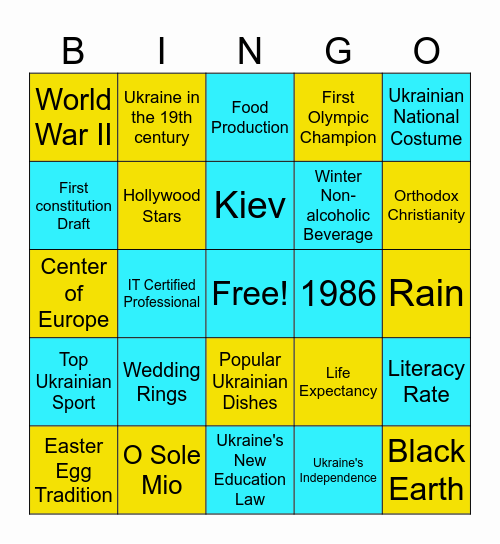 Ukrainian Bingo Card