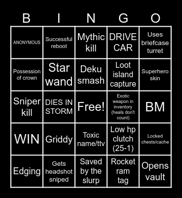 FORTNITE BINGO Card