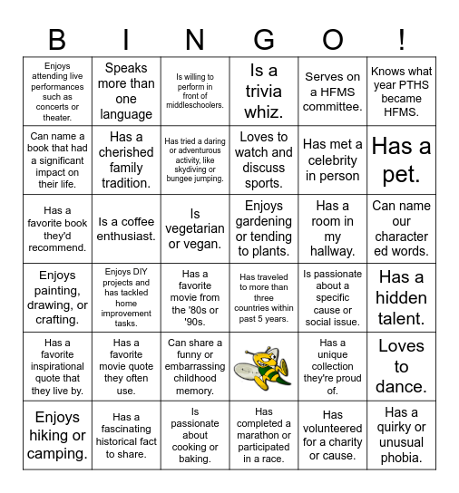 HFMS Bingo Card