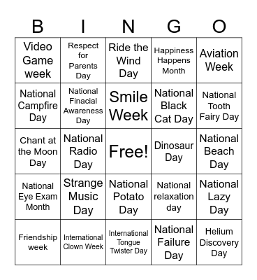 August Bingo Card